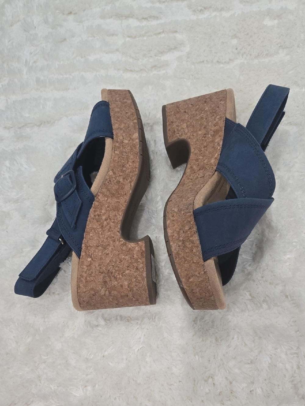 Clarks Collection Nerisa West Buckle Wedge Sandals Women’s US 10 Navy New Retail - Picture 7 of 7